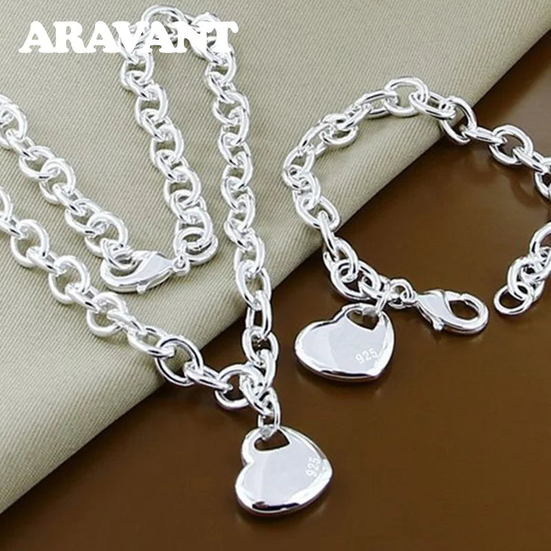 Aravant 925 Silver Bridal Jewelry Sets Love Heart Necklace Bracelets Set For Women Fashion Jewelry