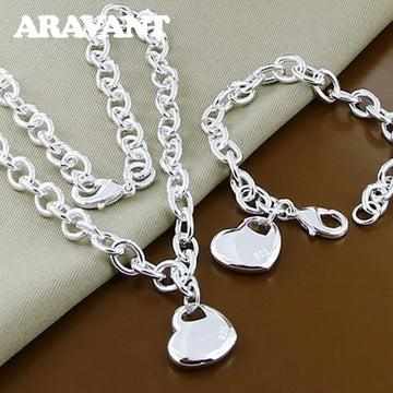 Aravant 925 Silver Bridal Jewelry Sets Love Heart Necklace Bracelets Set For Women Fashion Jewelry