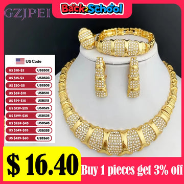 Dubai Jewelry Set For Women 18K Gold Plated Luxury Necklace Earrings Bracelet And Ring Set Jewelry For Wedding Party Trending