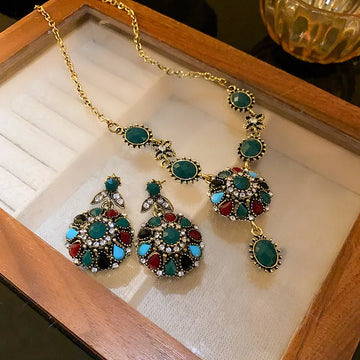 Vintage Rhinestone Bridal Jewelry Sets for Women Luxury Shiny Round Chokers Necklace Earrings Wedding Dress Bridal Jewelry