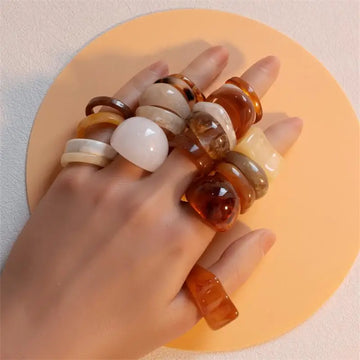 20 piece set of colorful dyed pattern resin ring set for women's bohemian style suitable for vacation daily DIY 2024 new item