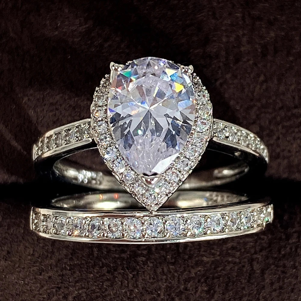 Huitan 2023 Modern Fashion Wedding Bridal Sets Rings for Women 2Pcs Luxury Female Rings Party Engagement Bands Jewelry Wholesale