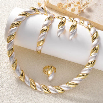 Dubai Classic Four-piece set round Necklace Bracelet Earrings Ring Bridal Wedding Daily Wear Women Jewelry Accessories Gifts