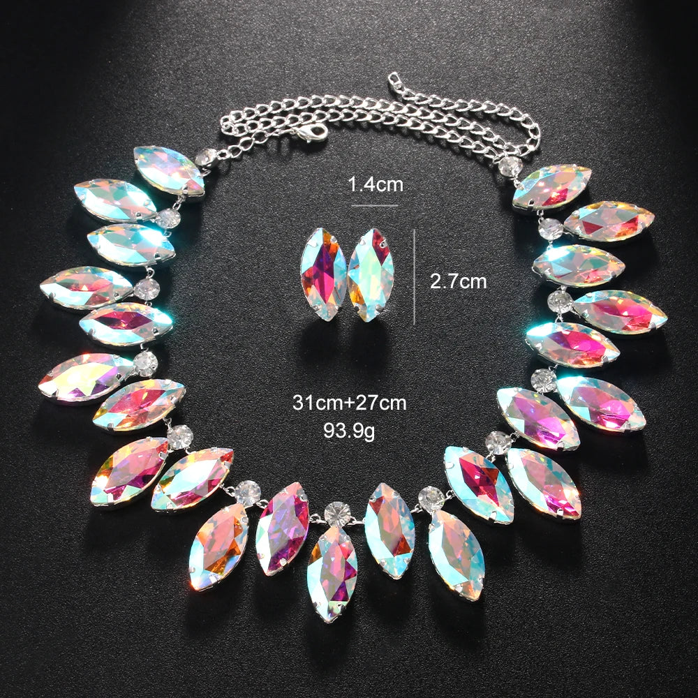 2024 Colorful Bridesmaids Set Jewelry Women Accessories Rhinetsone 3 Pieces Dubai Decoratons Fashion Earring Necklace Set Gift