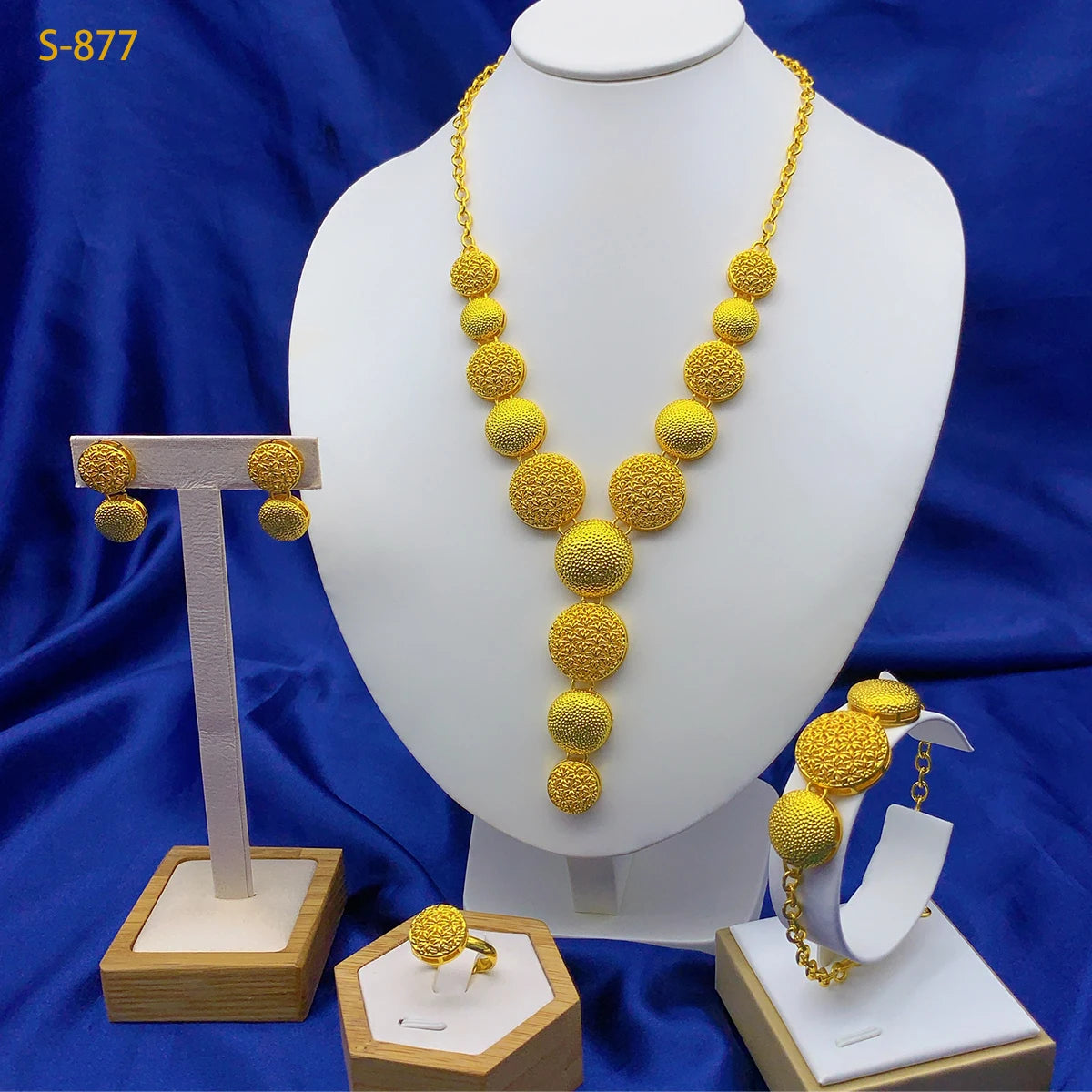 Ethiopian Bridal 24k Gold Plated Jewelry Sets for Women Costume Dubai Round Necklace Earrings Sets Nigerian Wedding Gifts