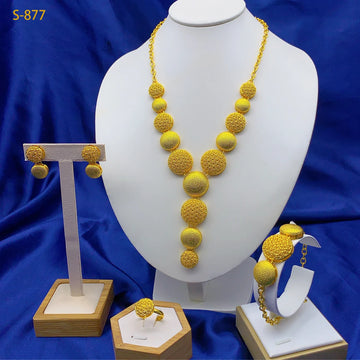 Ethiopian Bridal 24k Gold Plated Jewelry Sets for Women Costume Dubai Round Necklace Earrings Sets Nigerian Wedding Gifts