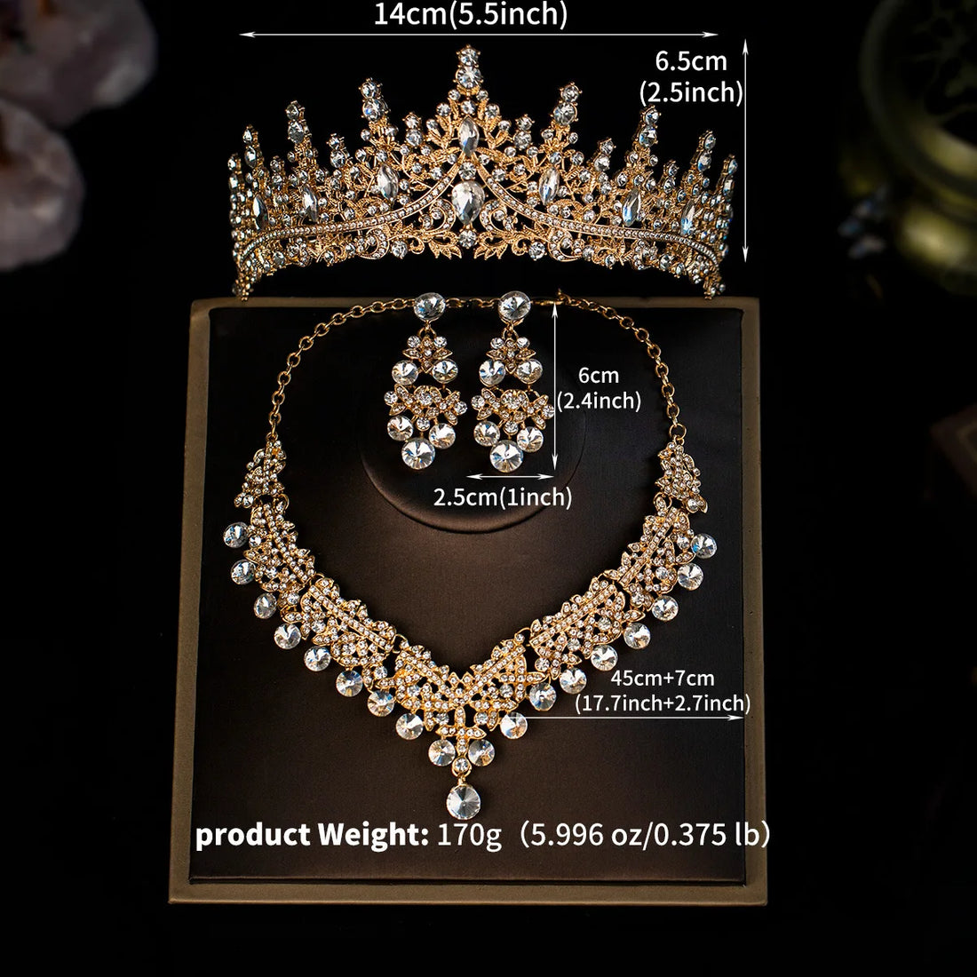New Bridal Crown Three Piece Set Wedding Crown Headpiece Necklace Earrings Korean Super Fairy Wedding Dress Accessories