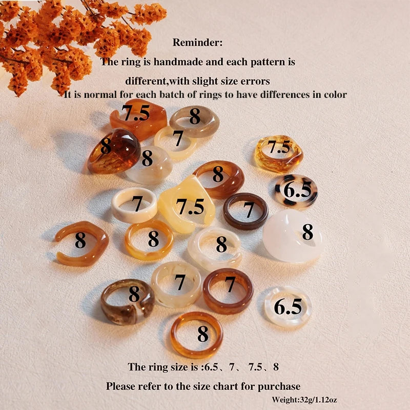 20 piece set of colorful dyed pattern resin ring set for women's bohemian style suitable for vacation daily DIY 2024 new item