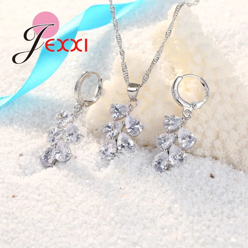 Wedding Bridal Jewelry Sets For Women Multicolored Water Drop Cubic Zircon Necklace Earrings Set Engagement Accessory