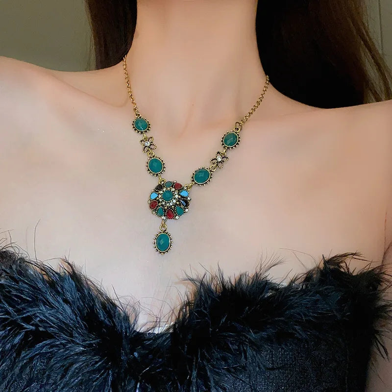 Vintage Rhinestone Bridal Jewelry Sets for Women Luxury Shiny Round Chokers Necklace Earrings Wedding Dress Bridal Jewelry