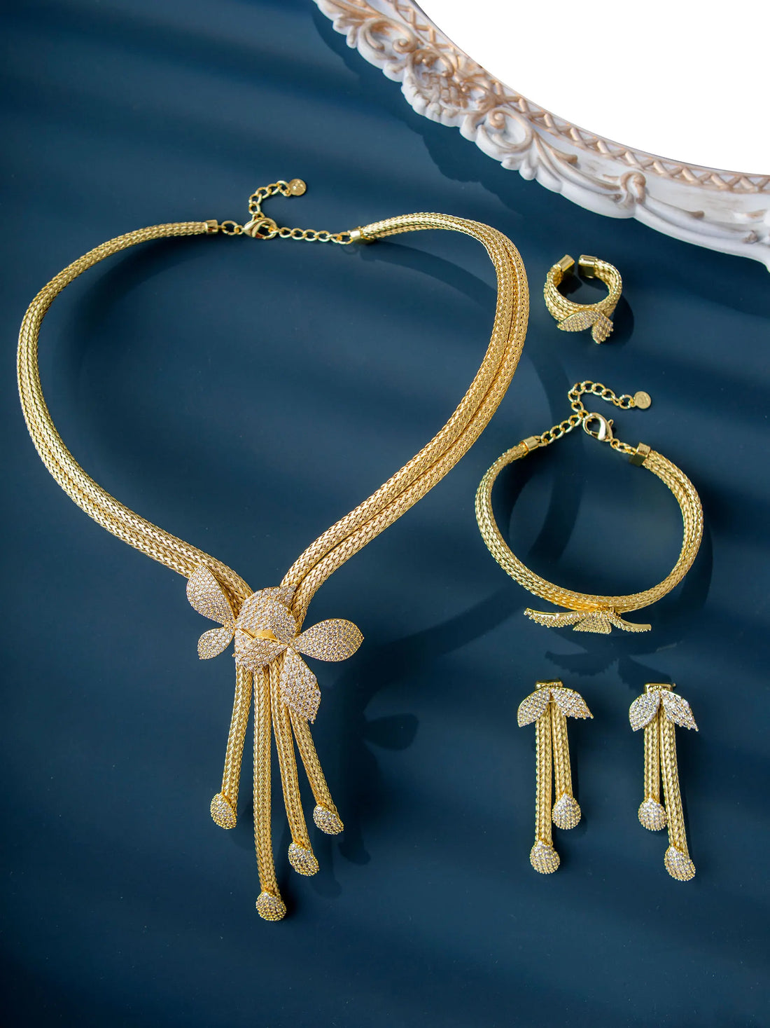 5pcs/set African Bride 18K Gold-plated Brass Jewelry Set, Slim Neckline Brazilian Simple Style, Festival Gift, Luxurious Quality