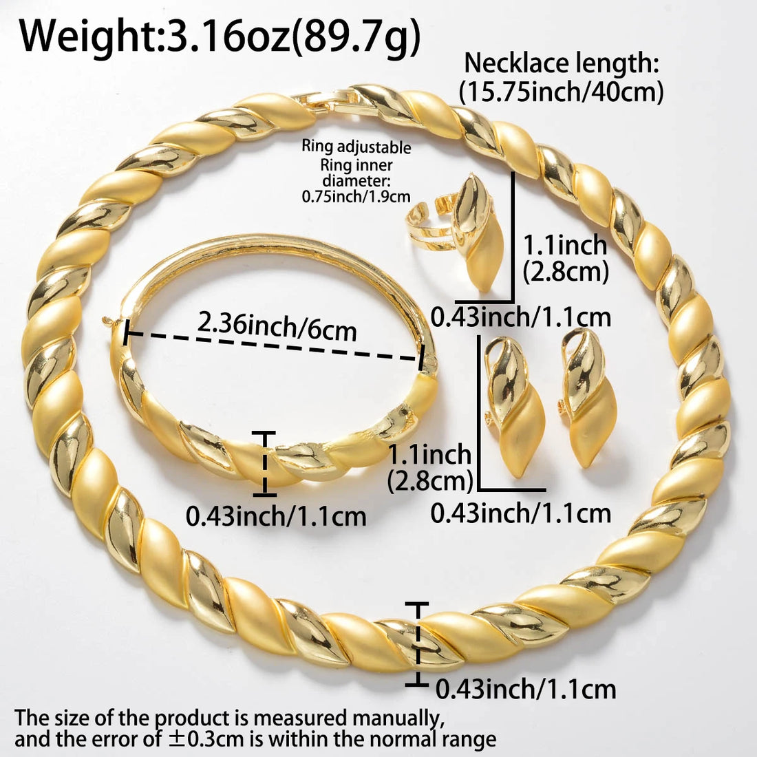 Dubai Classic Four-piece set round Necklace Bracelet Earrings Ring Bridal Wedding Daily Wear Women Jewelry Accessories Gifts