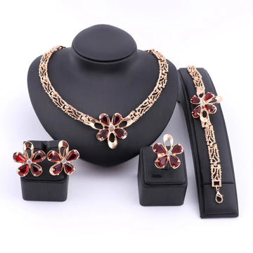 Women's Wedding Bridal Bridesmaid Zircon Crystal Statement Necklace Bracelet Ring Earrings Party Costume Jewelry Set
