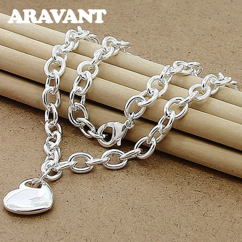Aravant 925 Silver Bridal Jewelry Sets Love Heart Necklace Bracelets Set For Women Fashion Jewelry