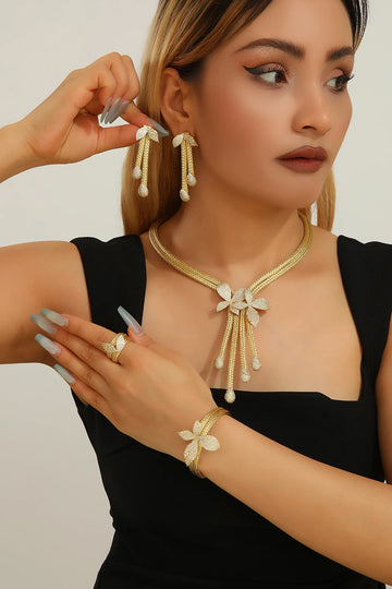 5pcs/set African Bride 18K Gold-plated Brass Jewelry Set, Slim Neckline Brazilian Simple Style, Festival Gift, Luxurious Quality