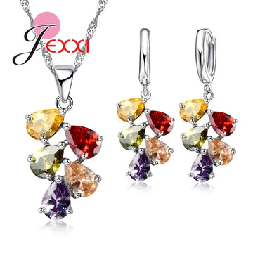 Wedding Bridal Jewelry Sets For Women Multicolored Water Drop Cubic Zircon Necklace Earrings Set Engagement Accessory